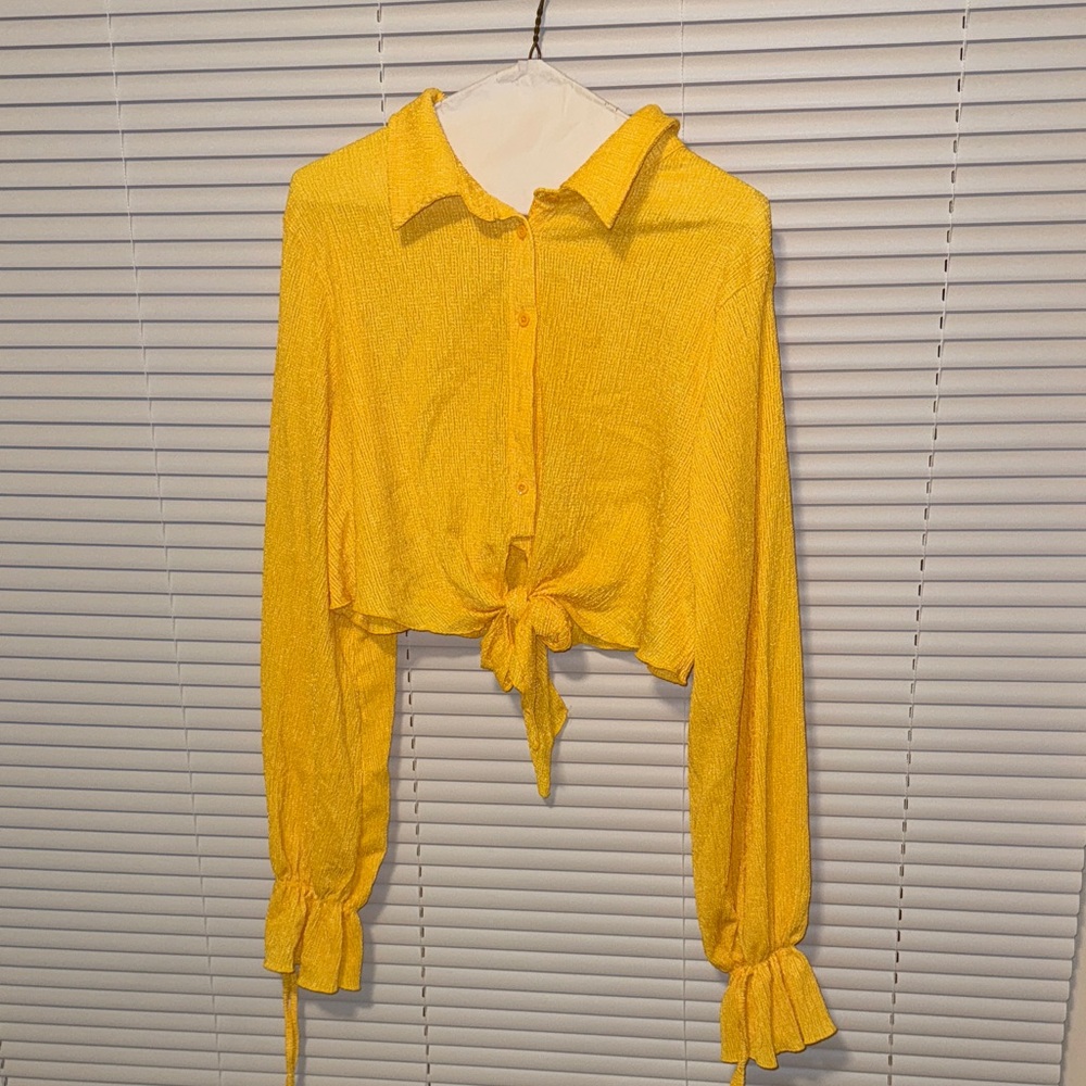 SHEIN Yellow Tie-Front Blouse